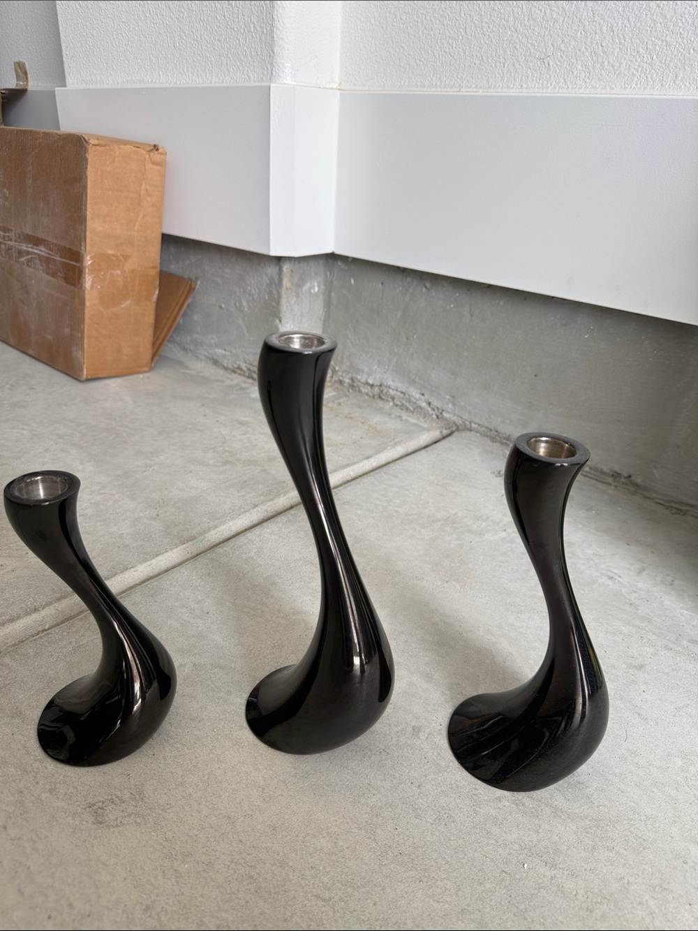 Georg Jensen Black Sculptural Swirl Candle Holders - Set of 3